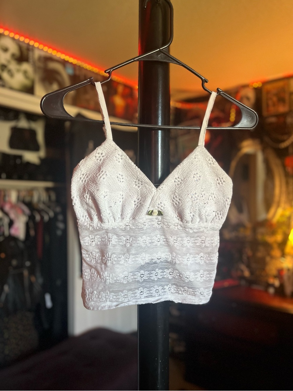 Y2K White Lace Cropped Cami Top